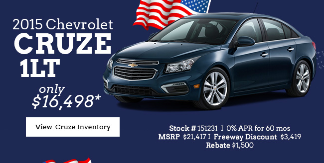 2015 Chevrolet Cruze 1LT only $16,498*