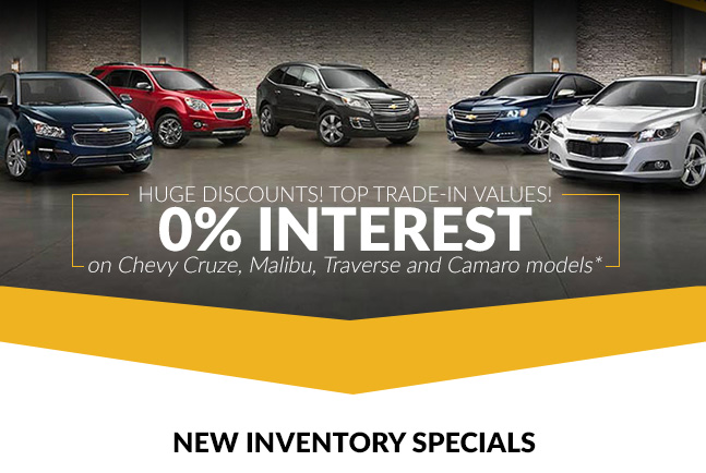 Huge Discounts! Top Trade-In Values! 0% Interest on Chevy Cruze, Malibu, Traverse and Camaro models*