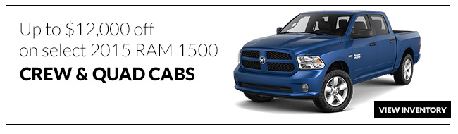Up to $12,000 off on select 2015 RAM 1500 Crew & Quad Cabs Discounts available to everyone.