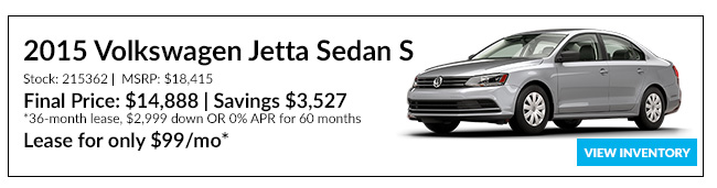 2015 Volkswagen Jetta Sedan S Lease for only $99/mo*