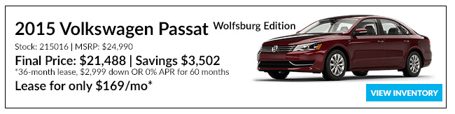 2015 Volkswagen Passat Wolfsburg Edition Lease for only $169/mo*