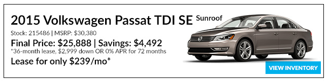 2015 Volkswagen Passat TDI SE Sunroof Lease for only $239/mo*