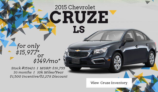2015 Chevrolet Cruze LS for only $15,977 or $149/Mo.*