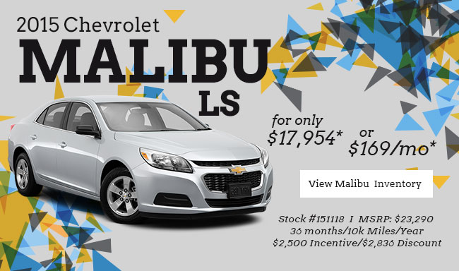 2015 Chevrolet Malibu LS for only $17,954 or $169/Mo.*