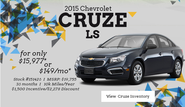 2015 Chevrolet Cruze LS for only $15,977 or $149/Mo.*