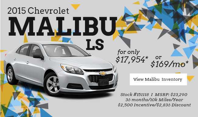 2015 Chevrolet Malibu LS for only $17,954 or $169/Mo.*