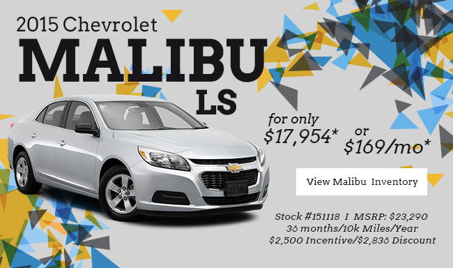 2015 Chevy Malibu LS for only $17,950 or $169/mo*