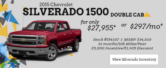 2015 Chevy Silverado 1500 Double Cab for only $27,955 or $297/mo*