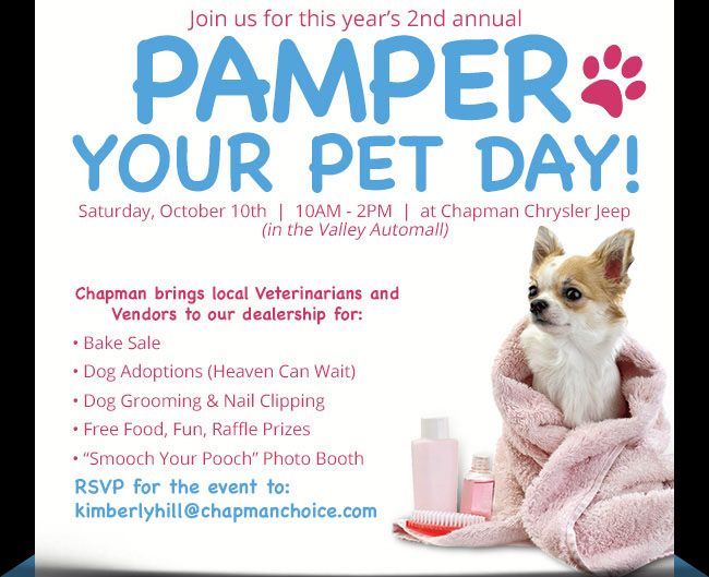 Join us for this year's 2nd annual Pamper Your Pet Day!