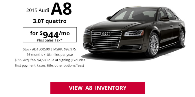 2015 Audi A8 3.0T Quattro for $944/mo*