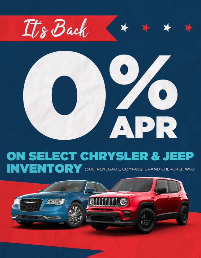 It's Back! 0% APR on select Chrysler & Jeep inventory