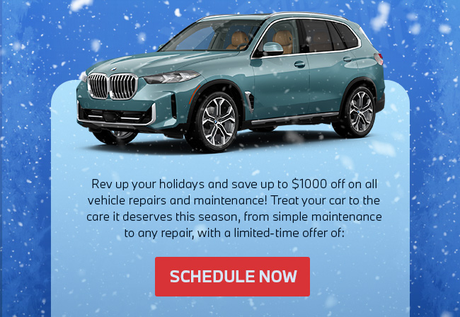 Rev up your holidays and save up to $1000 off on all vehicle repairs and maintenance! Treat your car to the care it deserves this season, from simple maintenance to any repair, with a limited-time offer of: