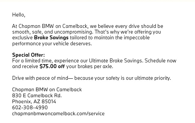 Special Offer: $75.00 OFF Brakes per axle.