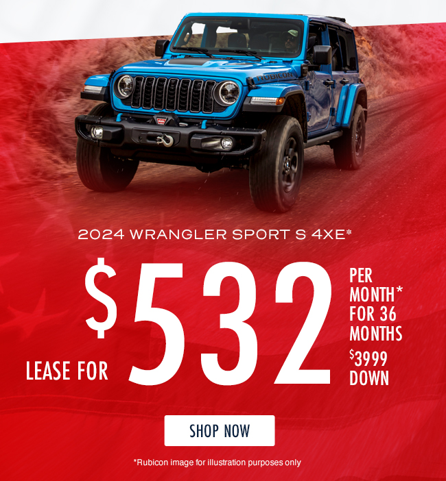 2024 Wrangler Sport S 4xe Lease for $532 per month 36 months $3999 Down