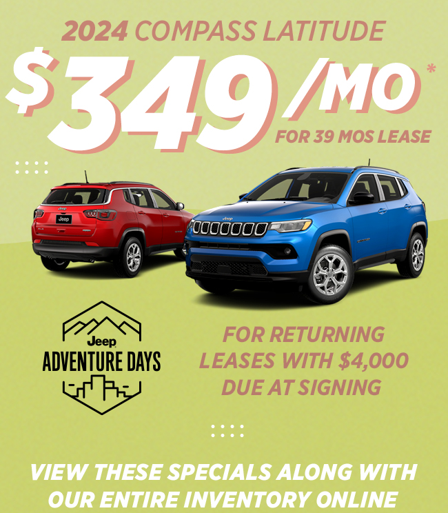 $349/mo* for 39 month lease 2024 Compass Latitude