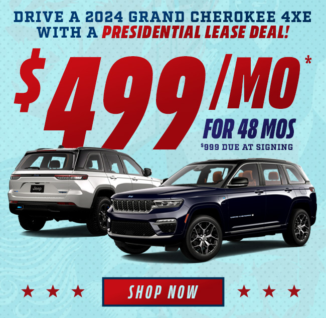 Drive a Grand Cherokee with a Presidential Lease Deal! 2024 Grand Cherokee 4xe $499mo* lease for 48 mos | $999 down