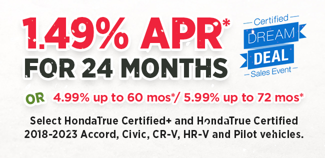 1.49%APR for 24 Months on Select Certified Pre-Owned Models