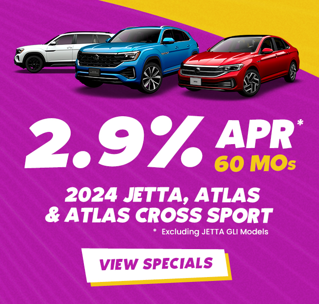 2.9% APR for 60 months on 2024 Jetta (excl. GLI), Atlas, Atlas Cross Sport 