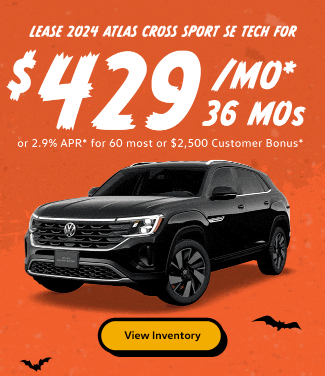 2024 Atlas Cross Sport SE Tech  Lease for $429/mo* for 36 months  or 2.9% APR* for 60 most or $2,500 Customer Bonus*  2024 Atlas SE Tech  Lease for $459/mo* for 36 months  or 2.9% APR* for 60 most or $2,500 Customer Bonus*