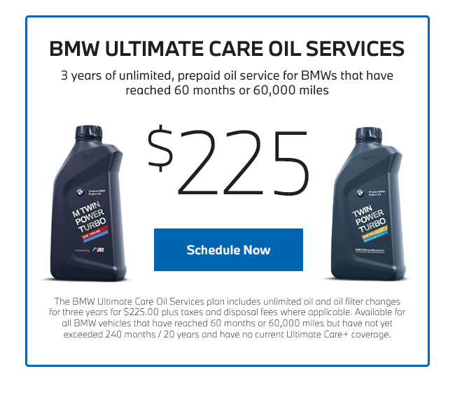 BMW Ultimate Care Oil Service $225