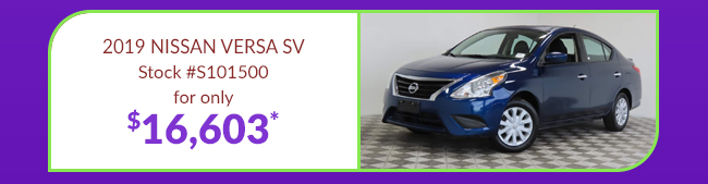 2019 Nissan Versa SV for $16,603*