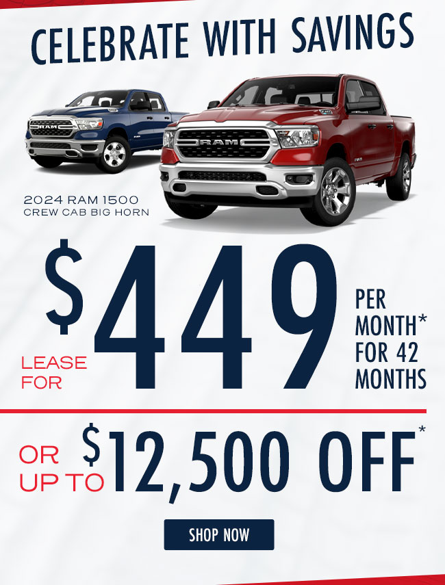2024 Ram 1500 - lease $449 per month for 42 months or up to $12,500 Off